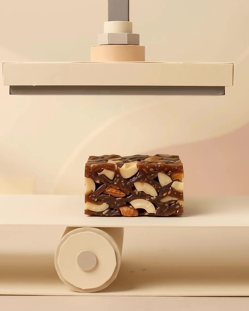 A dry fruit bar of dates and nuts, freshly pressed